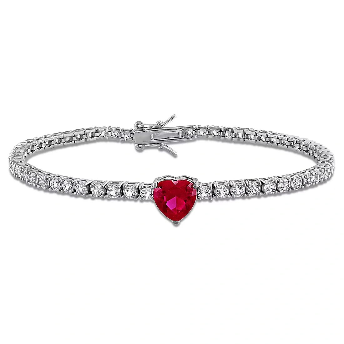 Created Ruby & White Sapphire Solitaire Tennis Bracelet in Sterling Silver