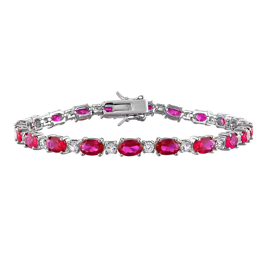 Lab-Created Ruby and White Sapphire Tennis Bracelet in Sterling Silver