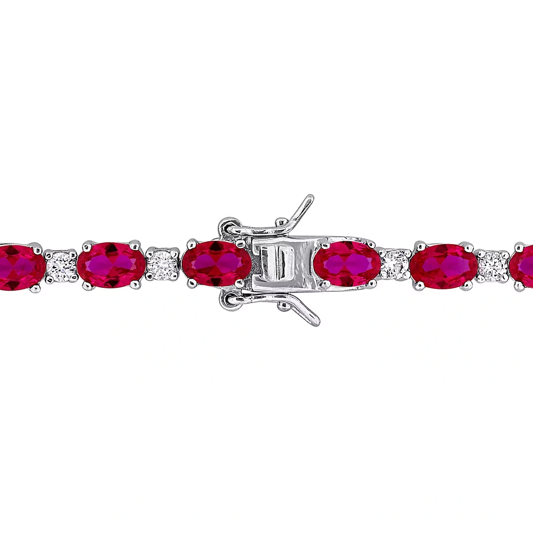 Lab-Created Ruby and White Sapphire Tennis Bracelet in Sterling Silver
