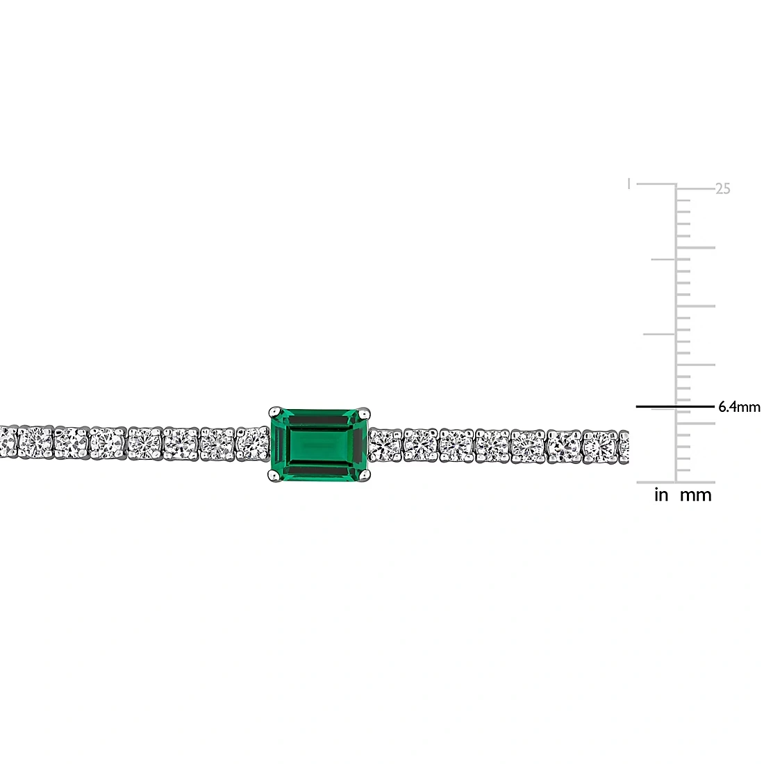 Created Emerald & White Sapphire Solitaire Tennis Bracelet in Sterling Silver