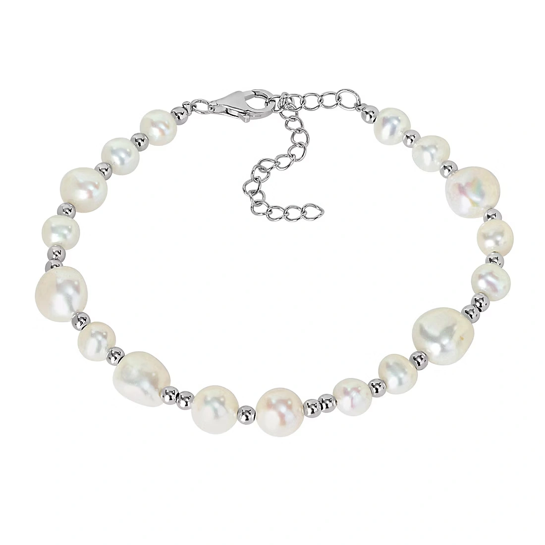 Cultured Freshwater Pearl Bracelet with Beads in Sterling Silver