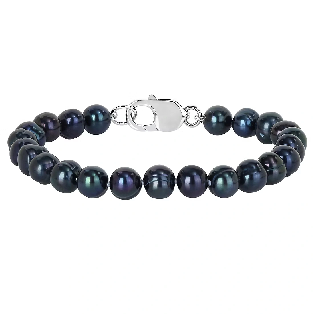 Men's Black Cultured Freshwater Pearl Bracelet with Sterling Silver Lobster Clasp