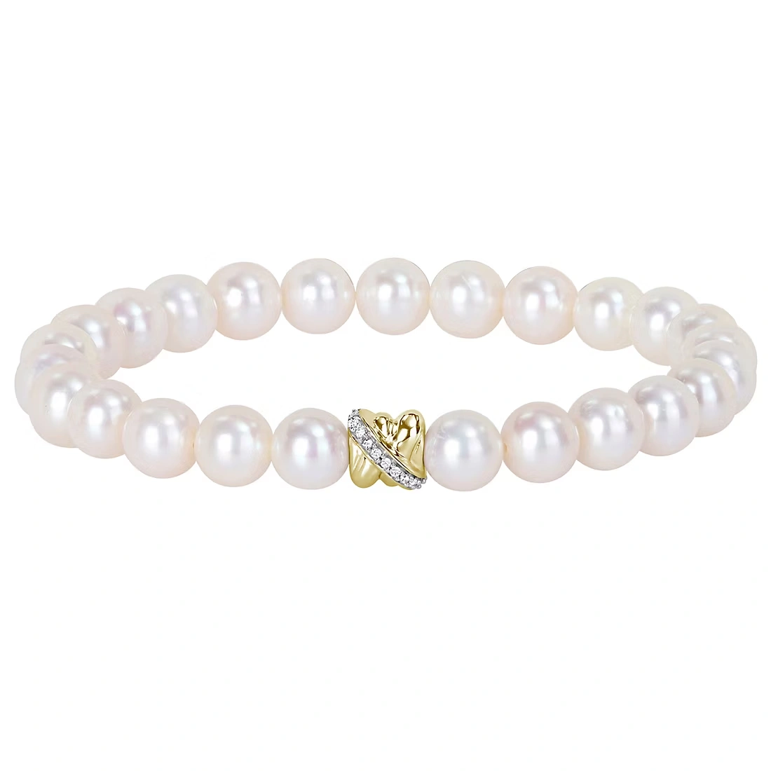 Cultured Freshwater Pearl & Diamond Strand Crossover Bracelet in 14k White Gold