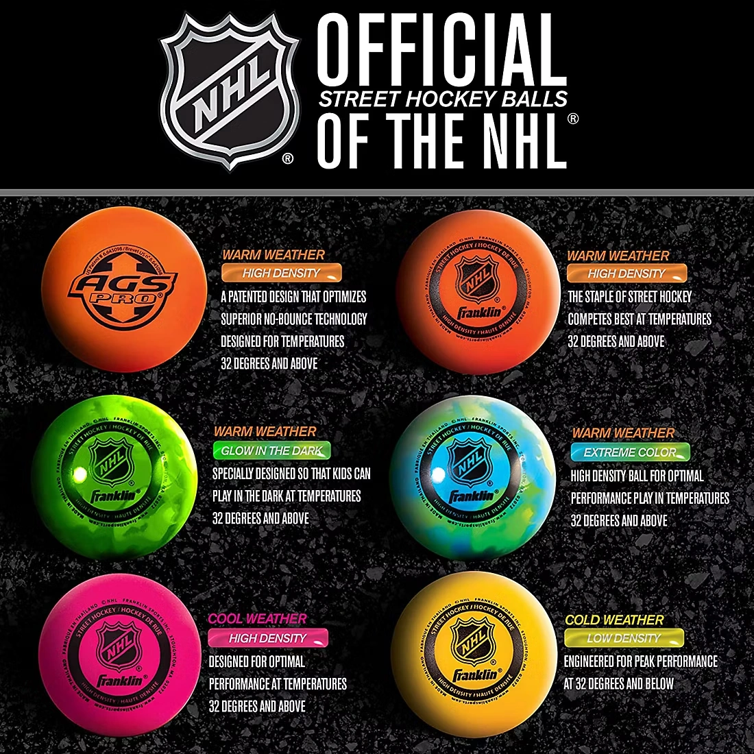 Franklin NHL Extreme Color High-Density Street Hockey Balls, 15 pk.