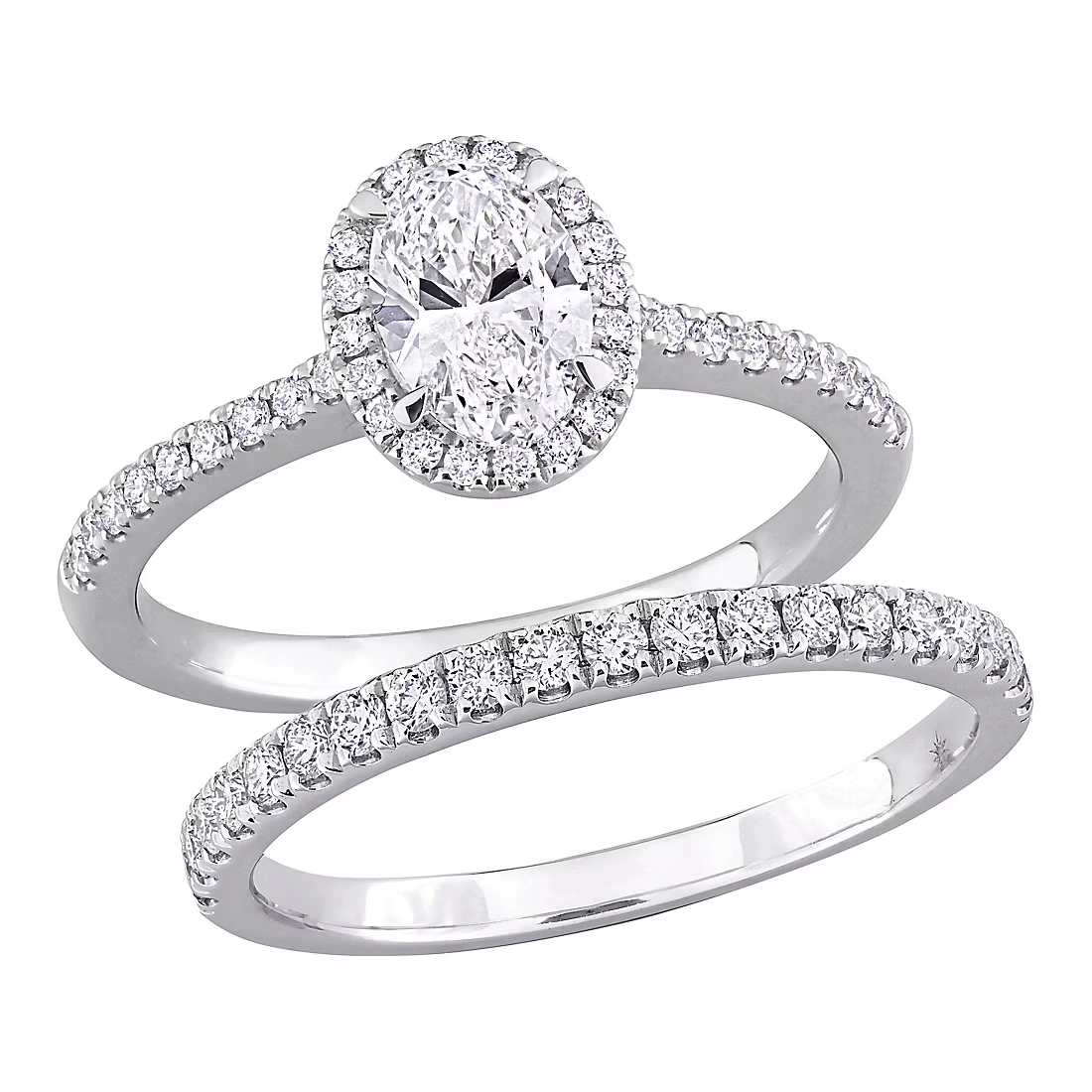 1.30 ct. t.w. Lab-Grown Diamond Oval Halo Bridal Ring Set in 14k White Gold