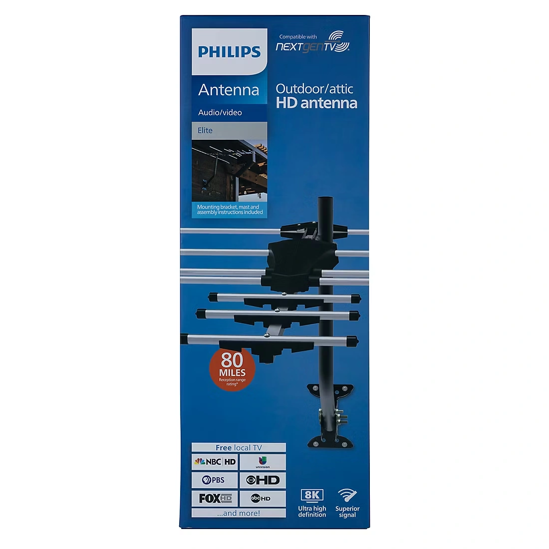 Philips Elite Outdoor/Attic HD Antenna - 80 Mile Range