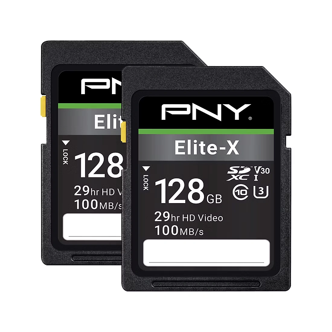 PNY 128GB Elite-X Class 10 U3 V30 SDXC Flash Memory Card, 2-Pk.