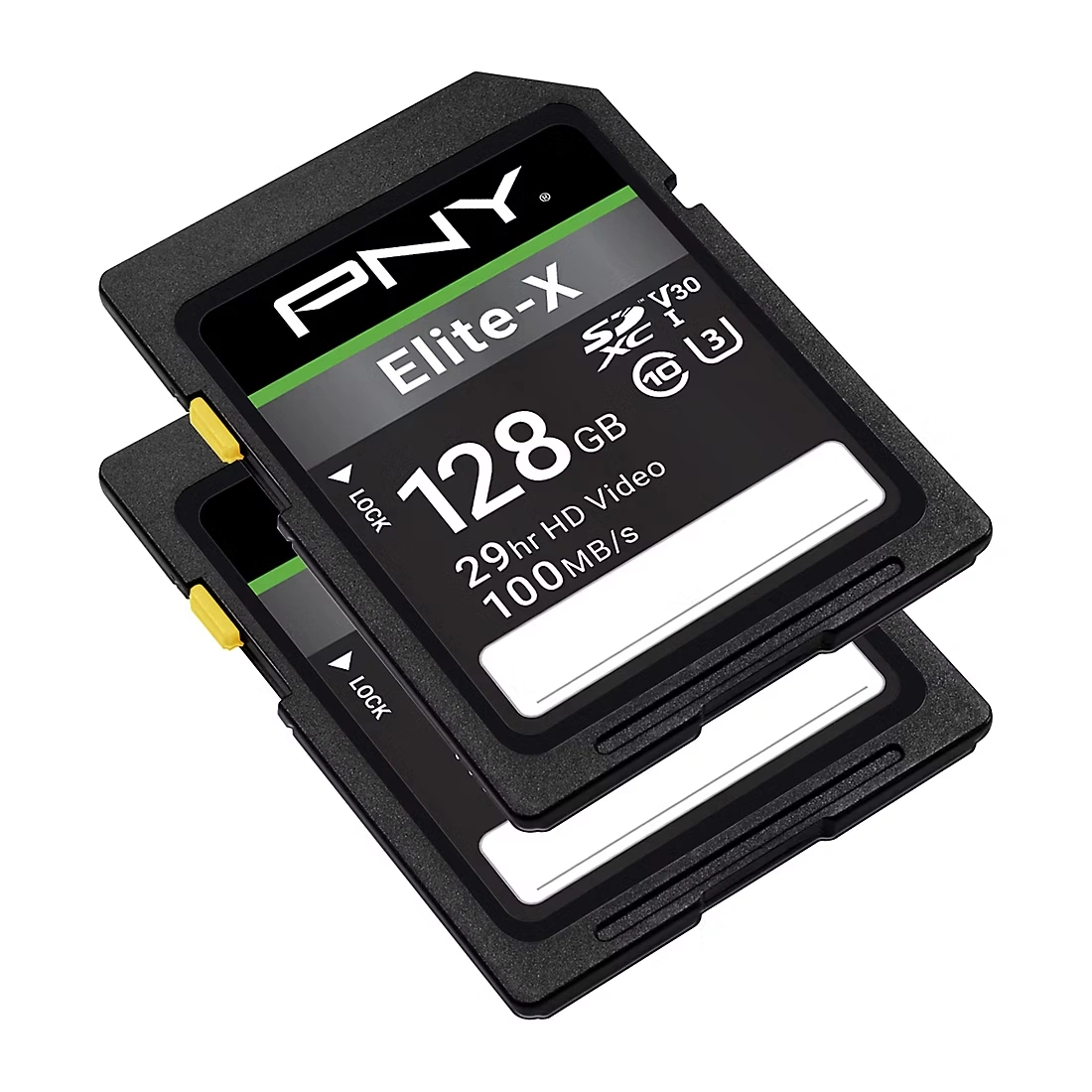 PNY 128GB Elite-X Class 10 U3 V30 SDXC Flash Memory Card, 2-Pk.