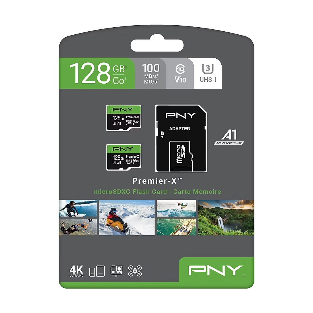PNY 128GB Premier-X Class 10 U3 V30 MicroSDXC Flash Memory Card, 2-Pk.