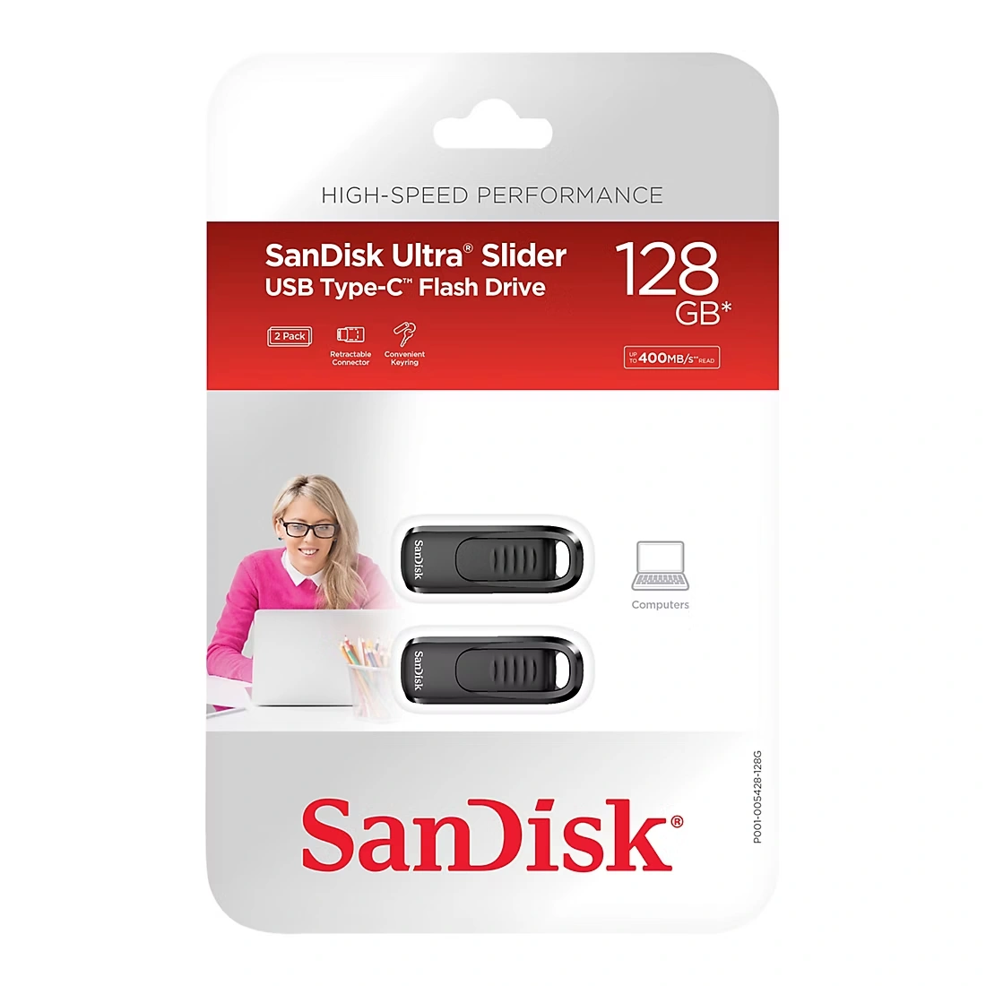 128GB SanDisk Ultra Slider USB Type-C Drive, 2 pk.