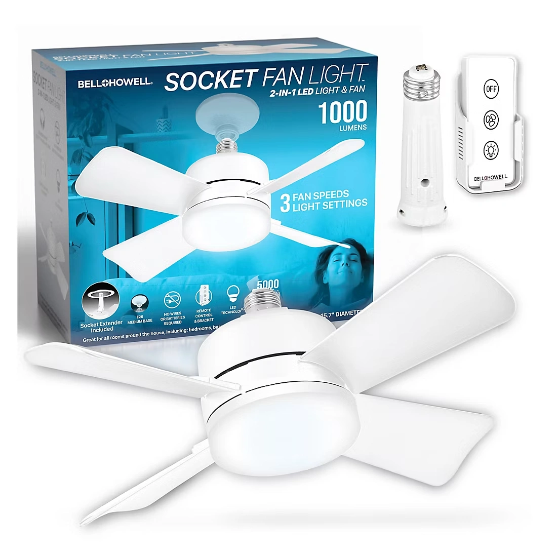 Bell + Howell Socket Fan Light - White Finish