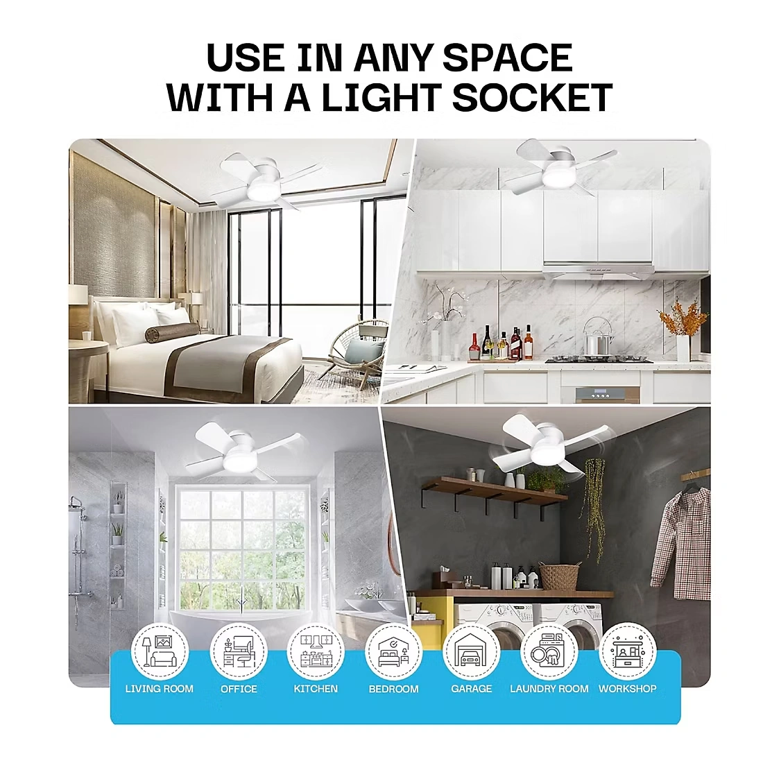 Bell + Howell Socket Fan Light - White Finish