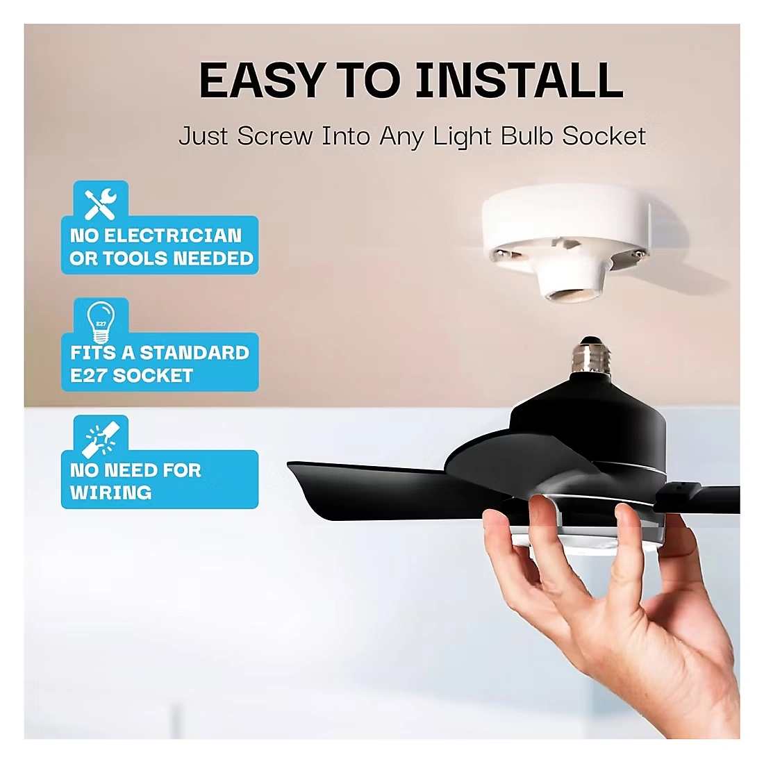 Bell + Howell Socket Fan Light - Matte Black Finish 4 Bell + Howell Socket Fan Light - Matte Black Finish