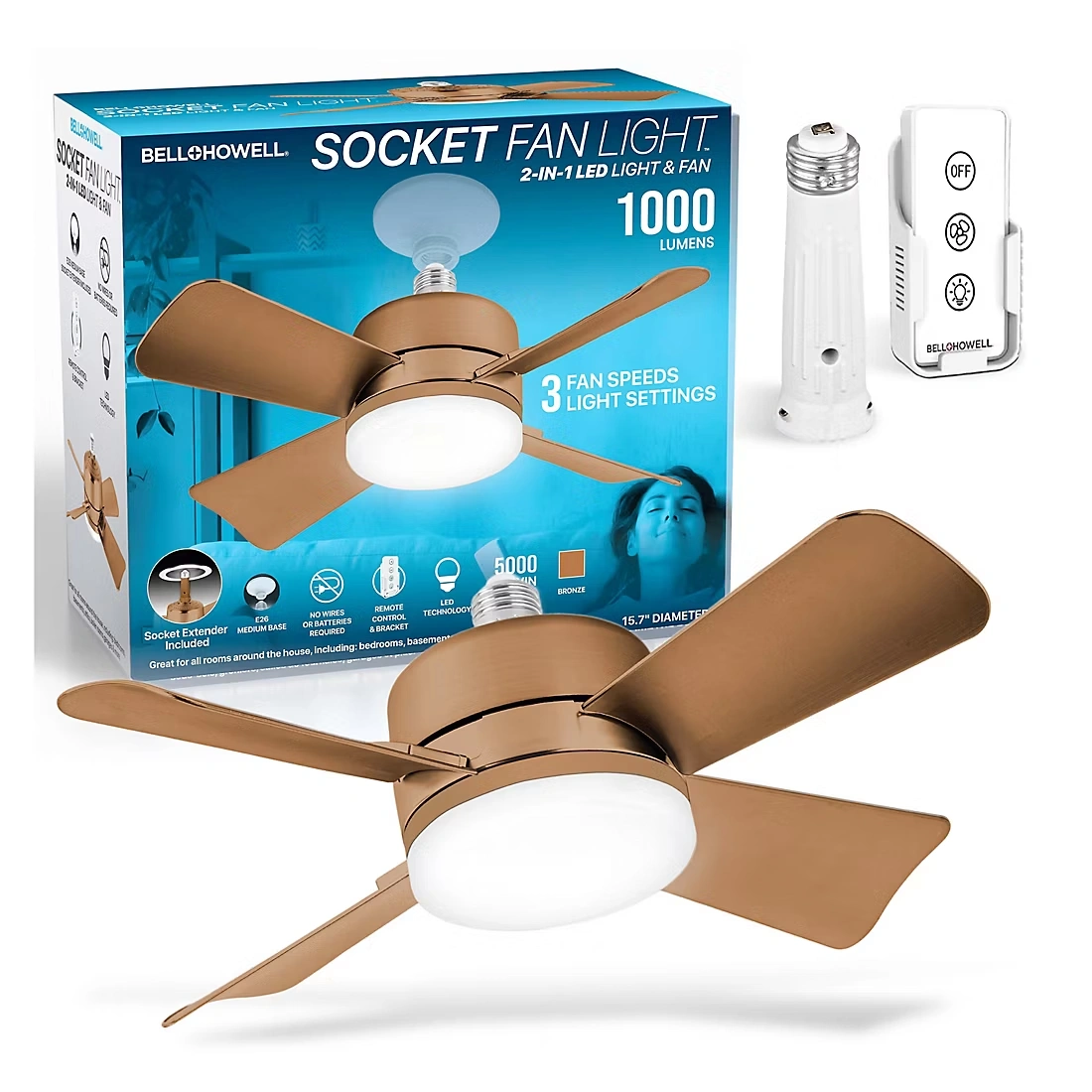 Bell + Howell Socket Fan Light - Bronze Gold Finish