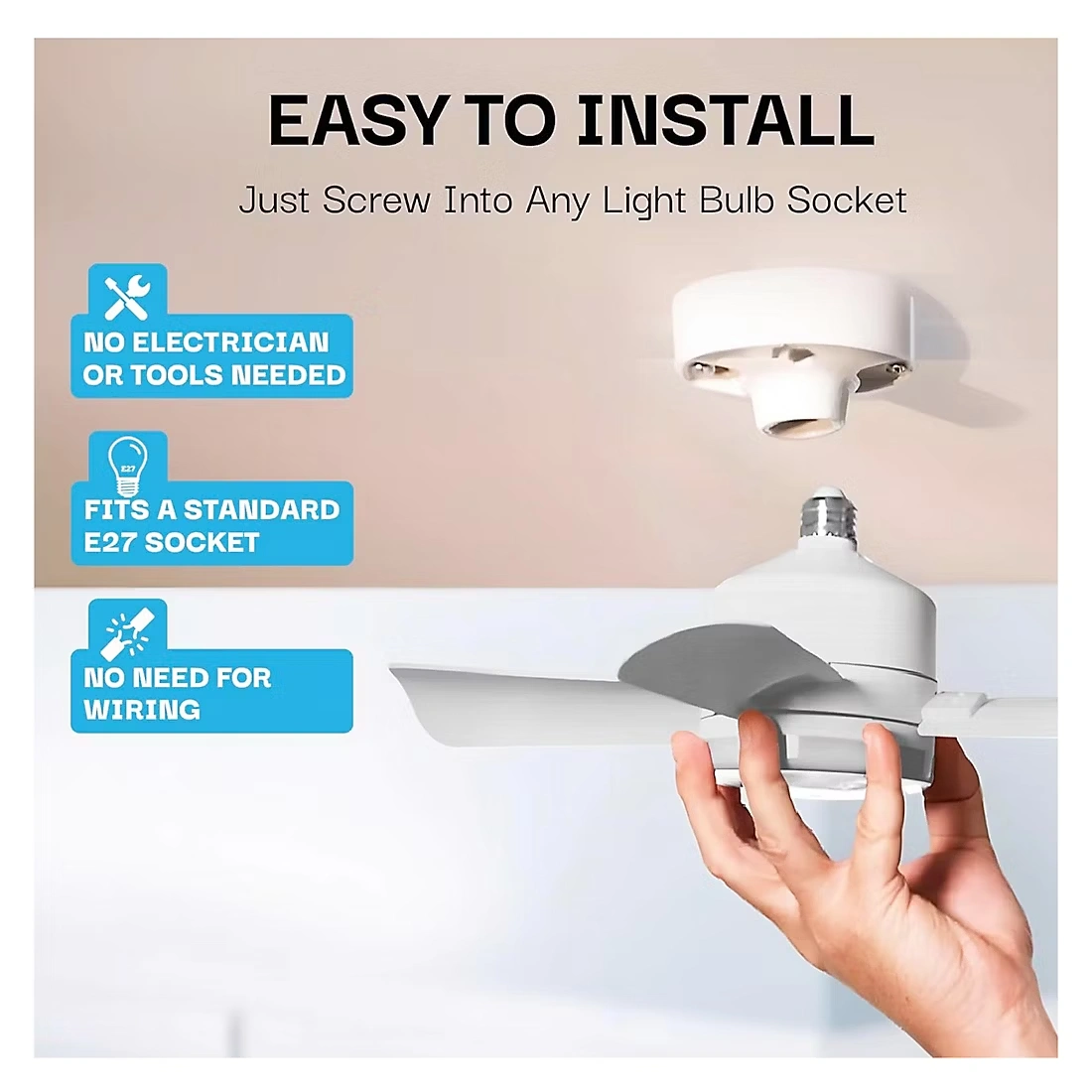Bell + Howell Socket Fan Light - Brushed Silver