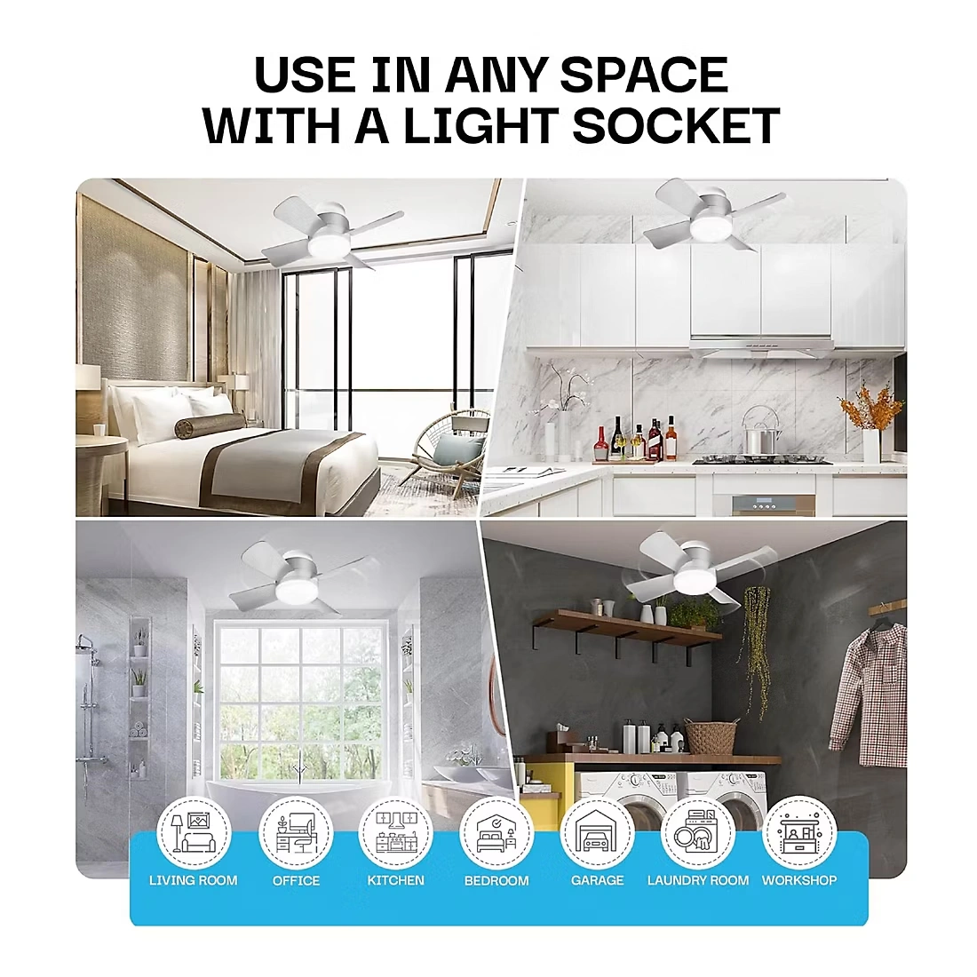 Bell + Howell Socket Fan Light - Brushed Silver