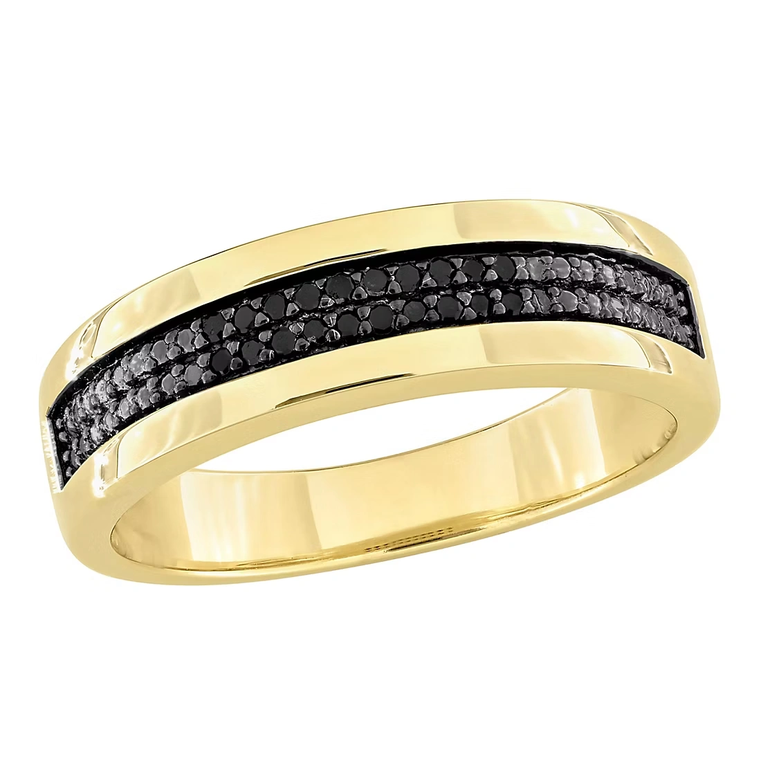Men's .1 ct. t.w. Black Diamond Double Row Anniversary Band in Yellow Plated Silver