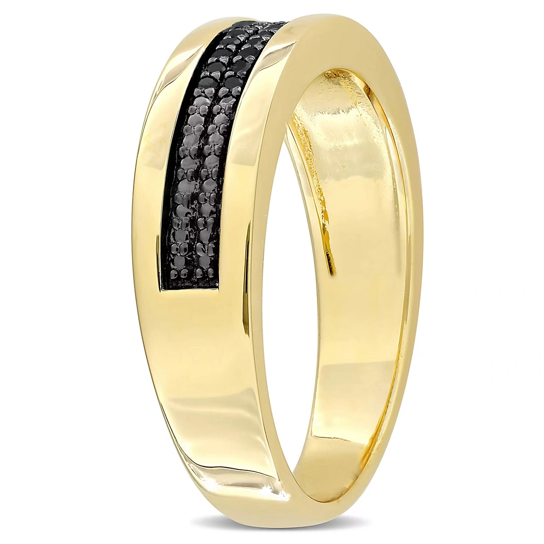 Men's .1 ct. t.w. Black Diamond Double Row Anniversary Band in Yellow Plated Silver