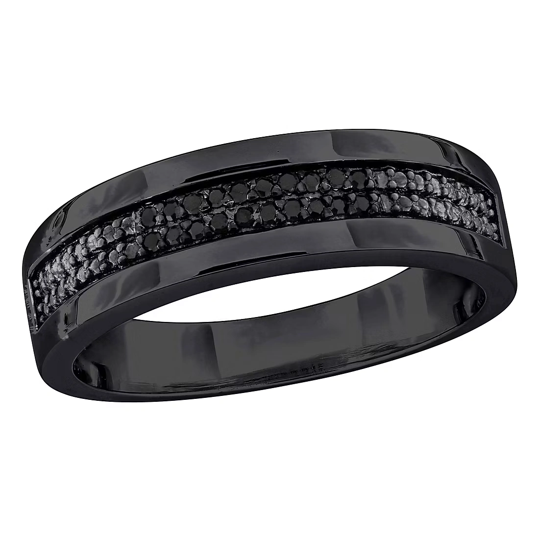 Men's .1 ct. t.w. Black Diamond Double Row Anniversary Ring in Black Rhodium Silver