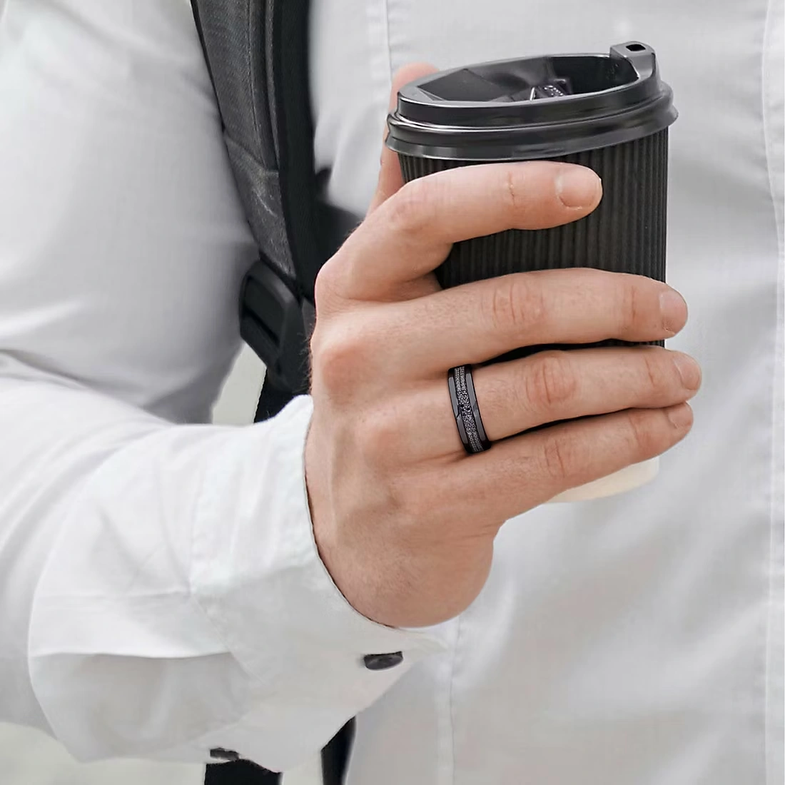 Men's .1 ct. t.w. Black Diamond Double Row Anniversary Ring in Black Rhodium Silver