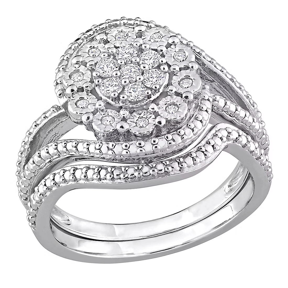 .25 ct. t.w. Diamond Floral Vintage Bridal Set in Sterling Silver