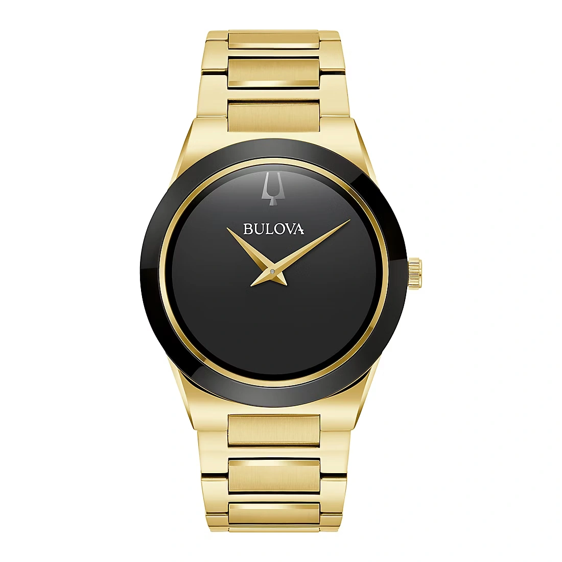 Bulova Mens Modern Millennia Goldtone Stainless Black Dial Bracelet Watch