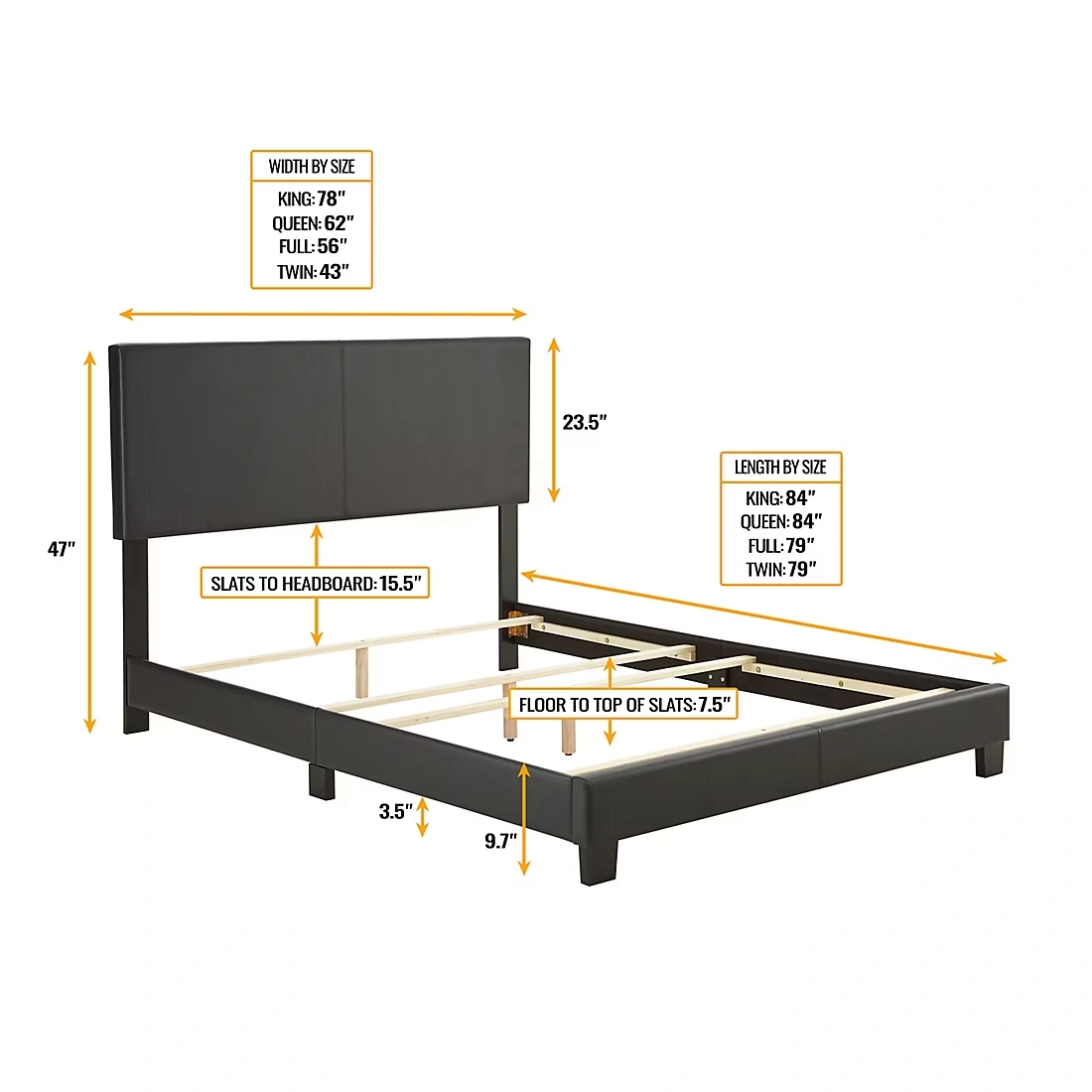 Contour Rest Garnet Queen Size Simulated Leather Platform Bed Frame - Black