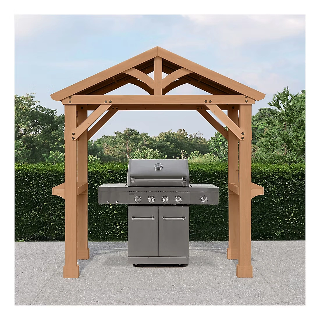 Yardistry Meridian 8'L x 5'8\"W x 8'10\"H Grilling Pavilion - Coffee Brown