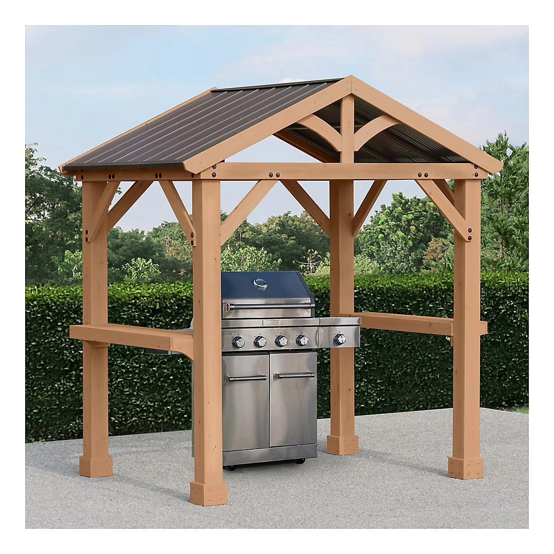 Yardistry Meridian 8'L x 5'8\"W x 8'10\"H Grilling Pavilion - Coffee Brown