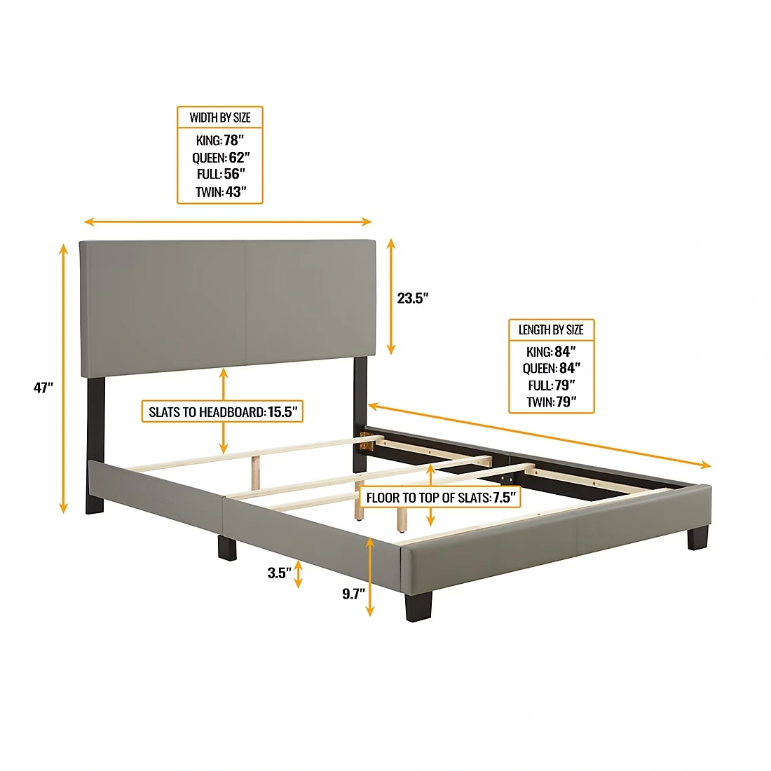 Contour Rest Garnet Queen Size Simulated Leather Platform Bed Frame - Gray