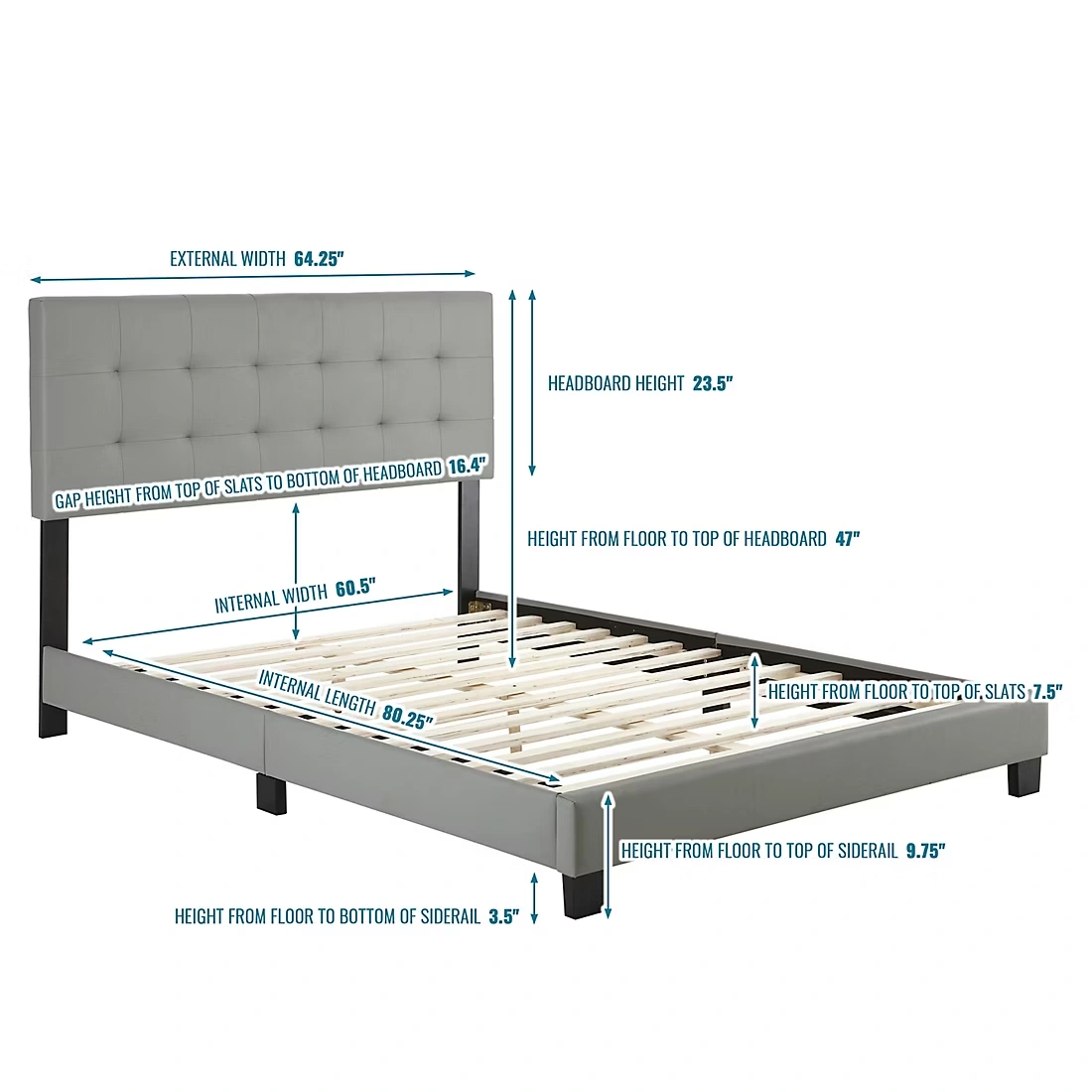 Contour Rest Michal Queen Size Simulated Leather Platform Bed Frame - Gray