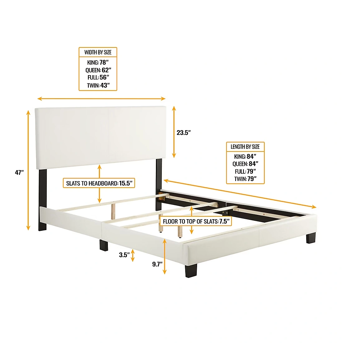 Contour Rest Garnet King Size Simulated Leather Platform Bed Frame - White