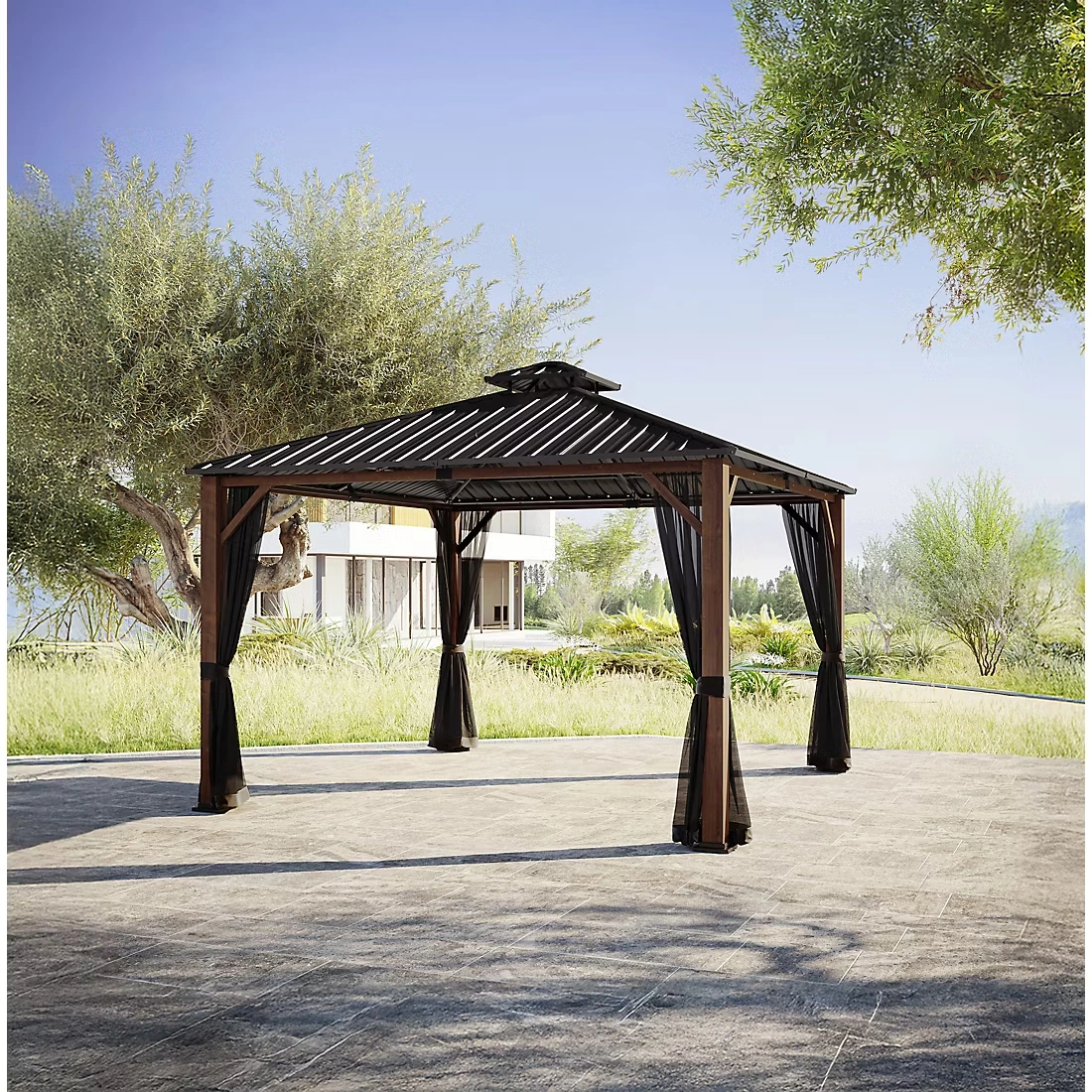 SunVilla Woodmont 12' x 12' Steel/Aluminum Hard Top Gazebo with Netting
