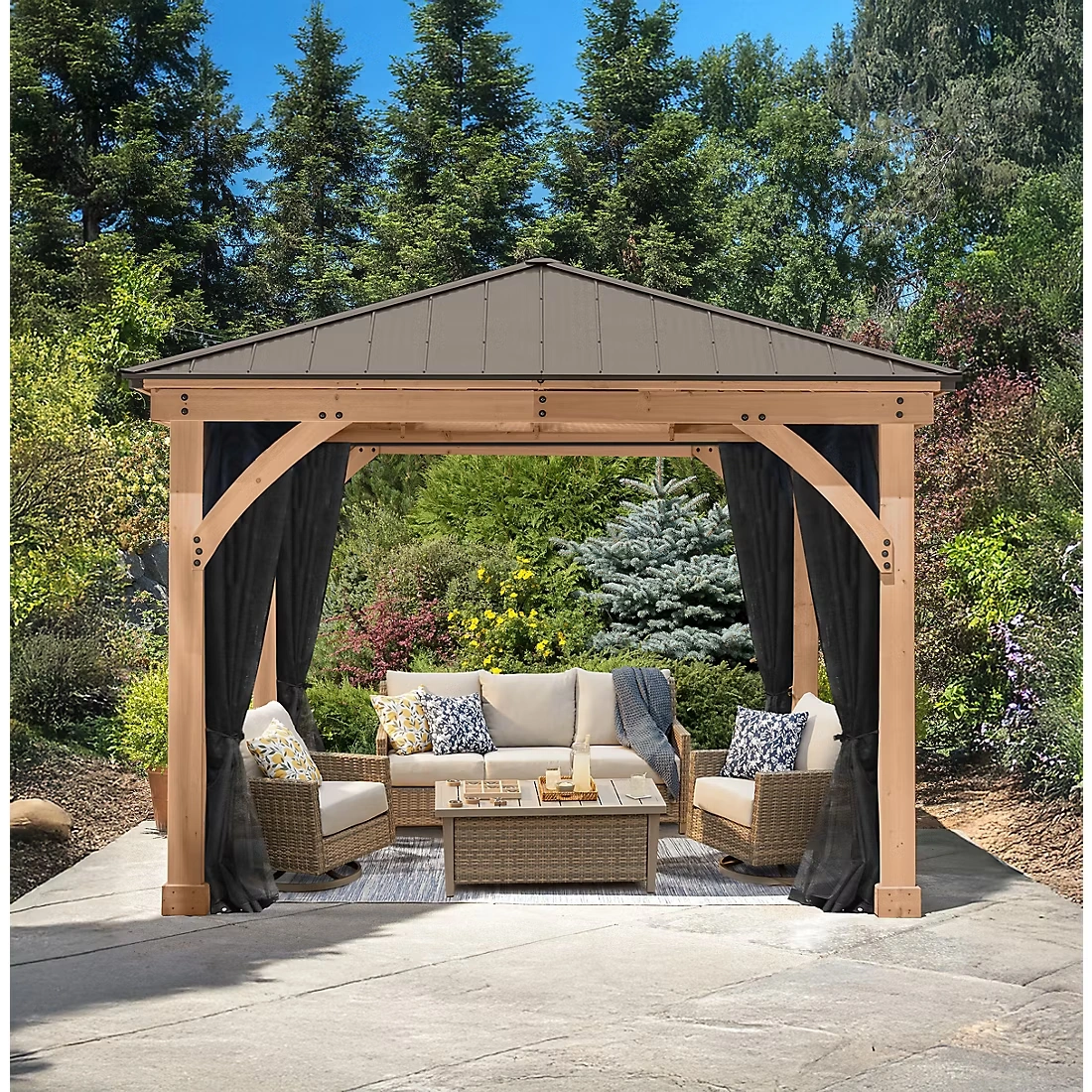 Yardistry's 10'. x 10' Meridian Gazebo and Mesh Kit Bundle