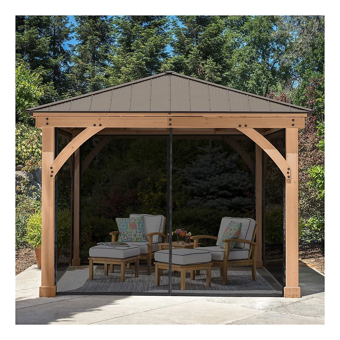 Yardistry's 10'. x 10' Meridian Gazebo and Mesh Kit Bundle