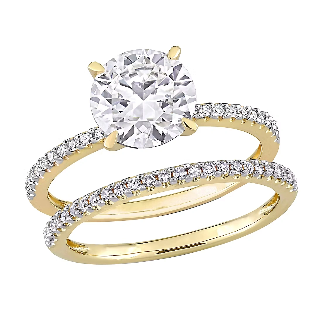 1.8 ct. Moissanite and 0.25 ct. t.w. Diamond Bridal Ring Set in 14k Yellow Gold