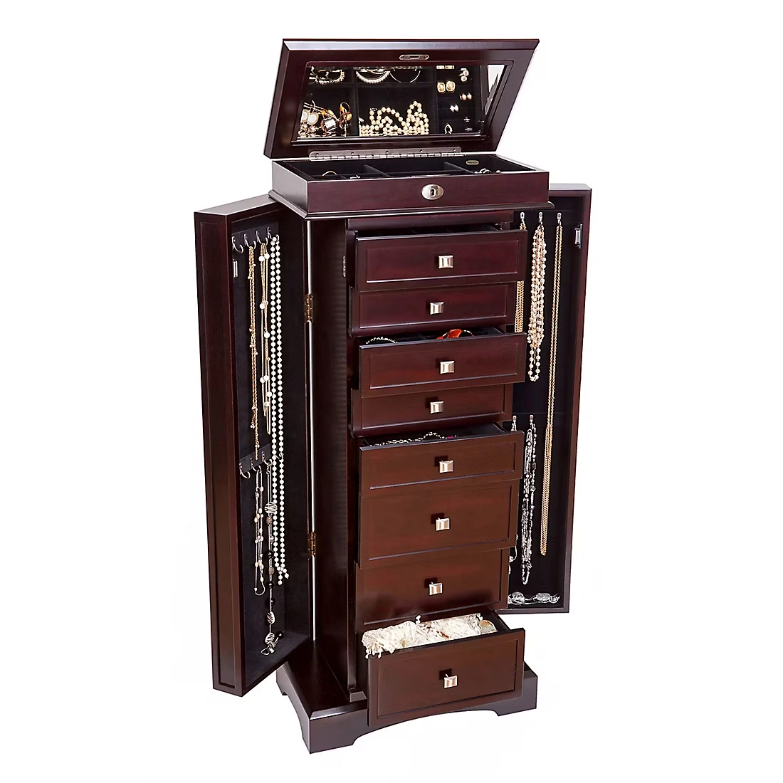 Mele and Co. Olympia Wooden Jewelry Armoire - Dark Walnut Finish