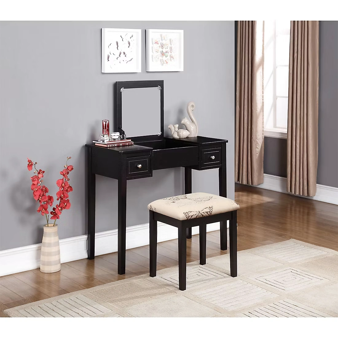 Sasha Vanity and Bench Set - Black