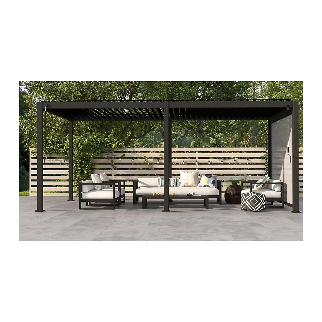 Mirador 10' x 20' Adjustable Aluminum Louvered Pergola Bundle- Charcoal