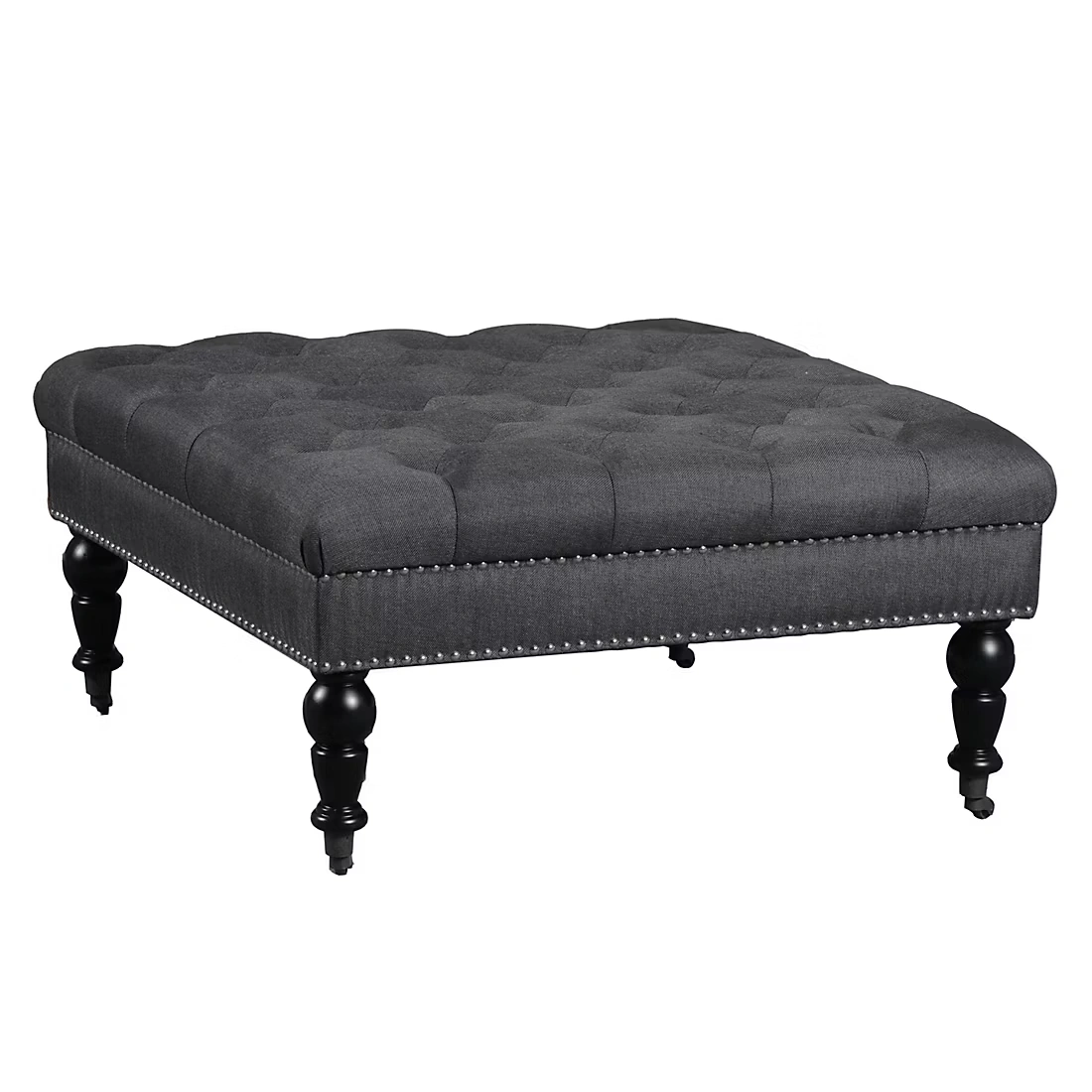Ashlee Square Tufted Ottoman - Charcoal