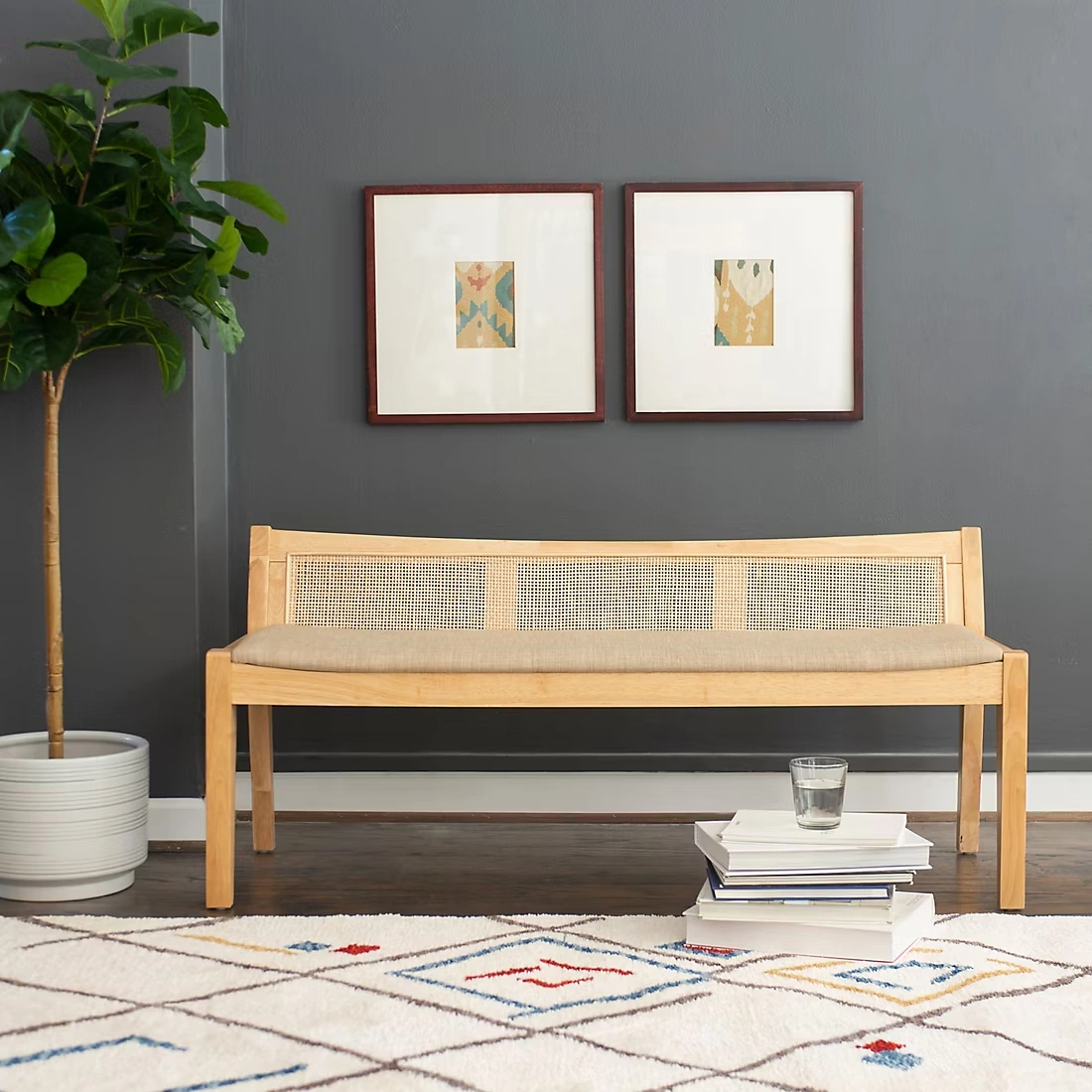 Linon Beaux Natural Cane Bench