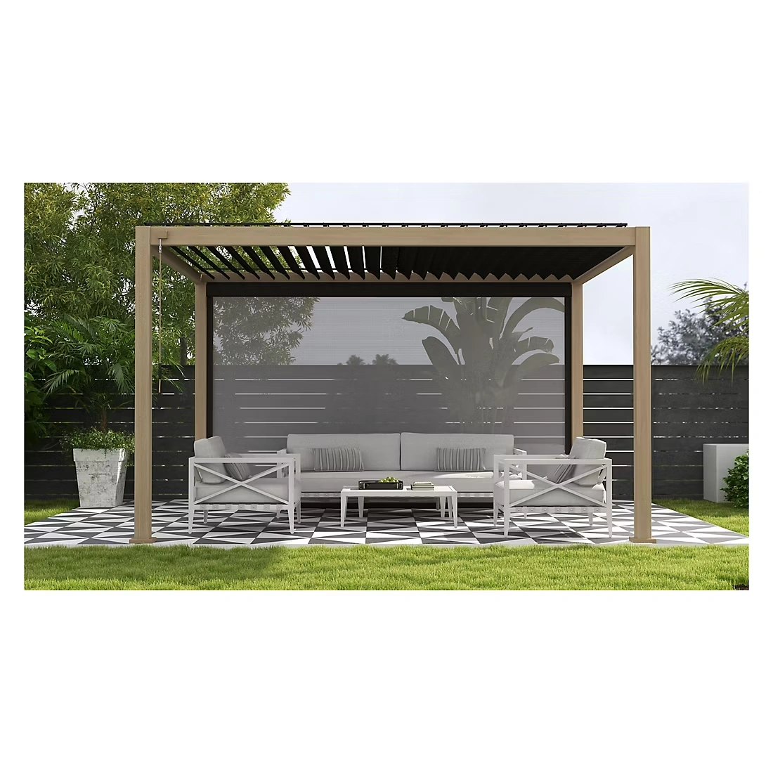 Mirador 10' x 13' Adjustable Aluminum Louvered Pergola Bundle- Takasho