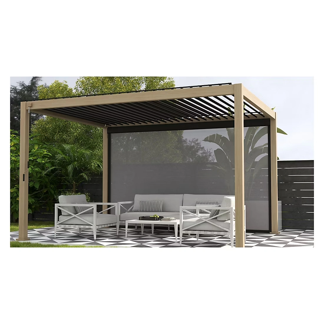 Mirador 10' x 13' Adjustable Aluminum Louvered Pergola Bundle- Takasho