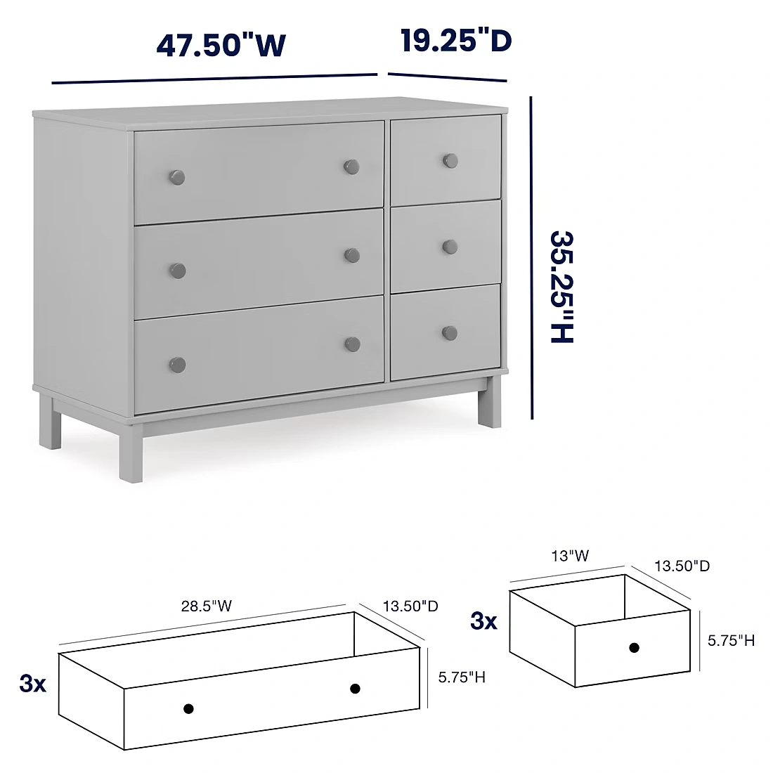BabyGap by Delta Children Legacy 6 Drawer Dresser - Grey/Dark Grey