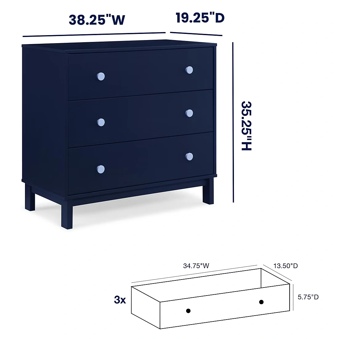 BabyGap by Delta Children Legacy 3 Drawer Dresser - Navy/Light Blue