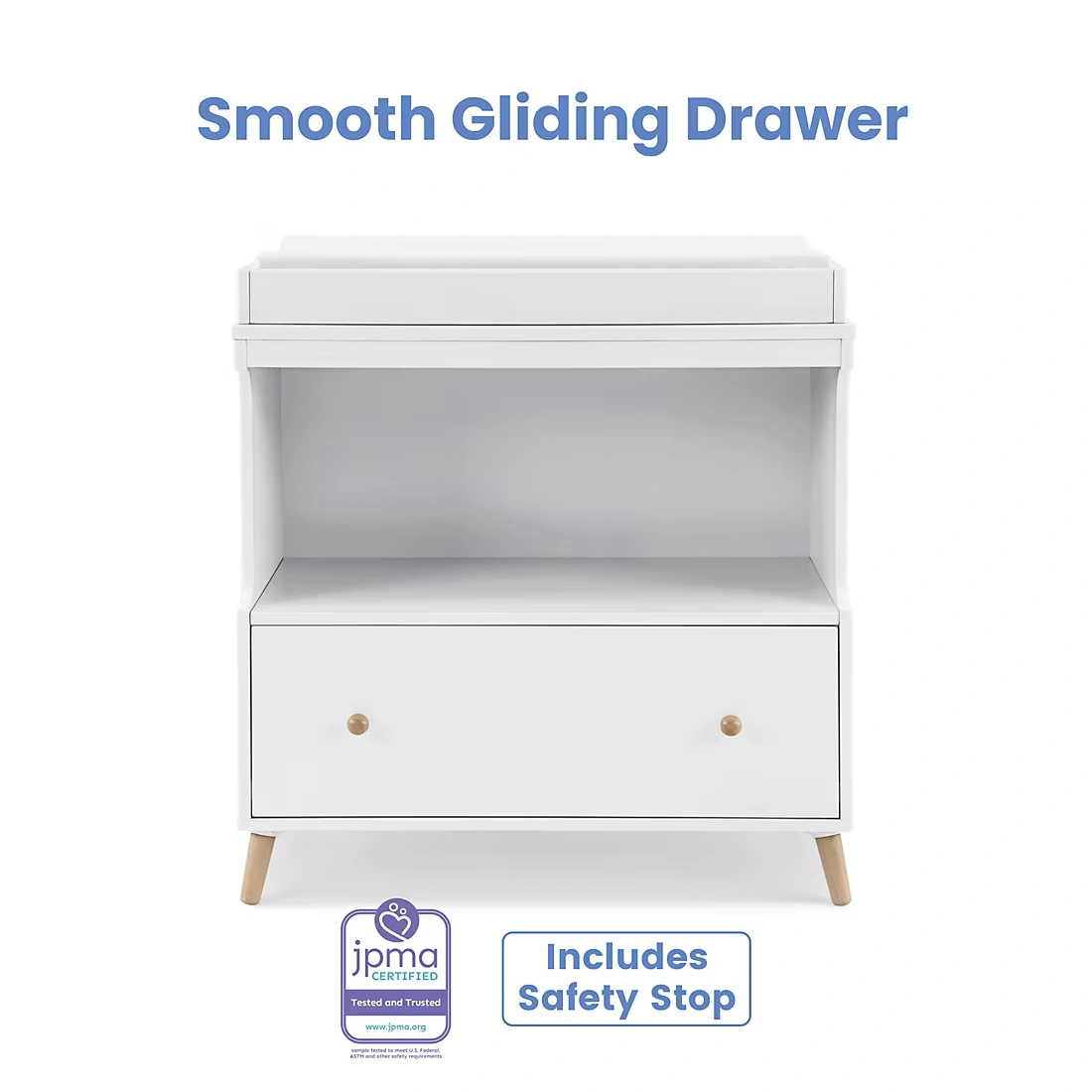 Delta Children Essex Changing Table with Drawer - White with Natural