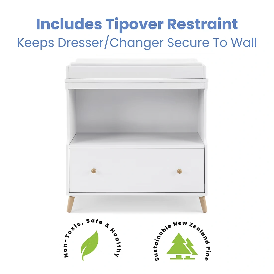 Delta Children Essex Changing Table with Drawer - White with Natural
