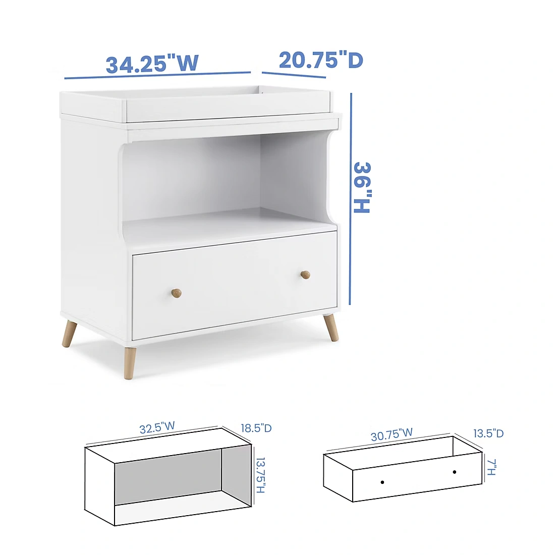 Delta Children Essex Changing Table with Drawer - White with Natural