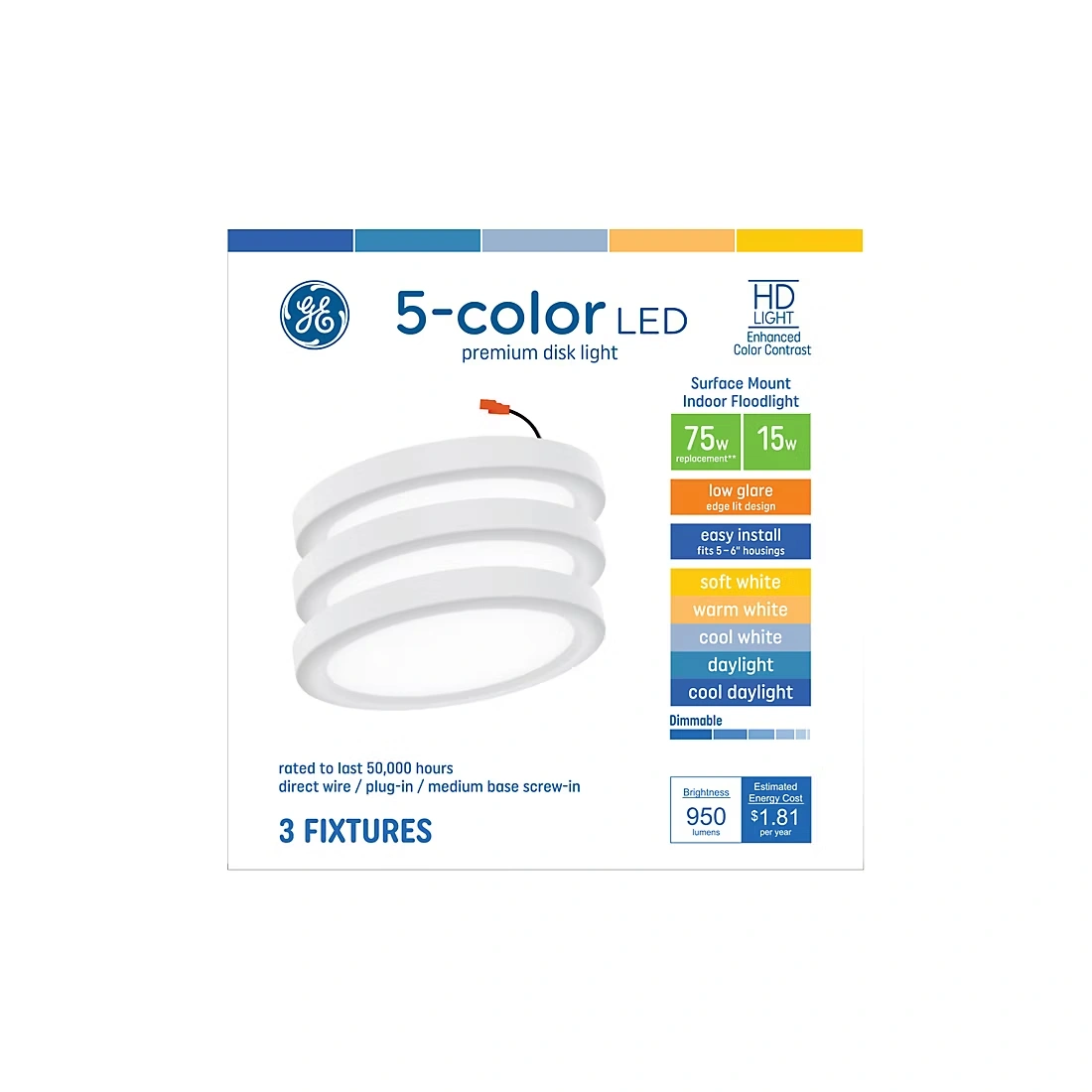 GE 75W Premium Disk Light Replacements, 3 pk.