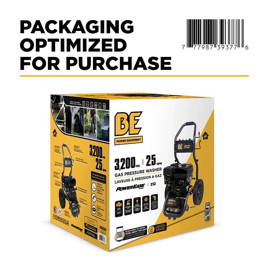 3200 PSI 2.5 GPM Cold Water Gas Pressure Washer Powerease 212CC Engine and Axial Pump